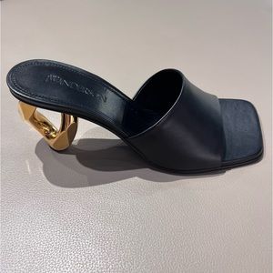 JW Anderson Chain Heel Black Leather Sandal Mules